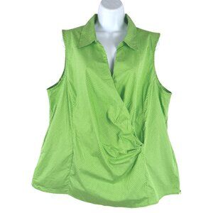 Talbots Surplice Blouse Top 18W Green White Polka‎ Dot Sleeveless NWT TP-3183